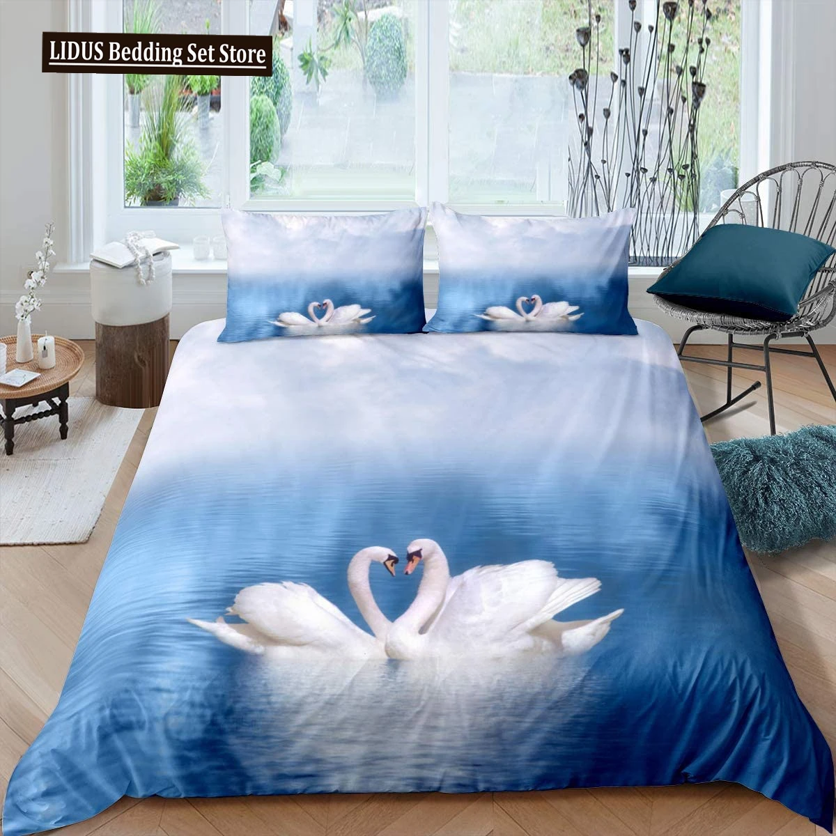 

Swan Duvet Cover Set Lake White Swan Wild Animals 3D Print Bird Comforter Cover King Size For Lover Couple Polyester Bedding Set