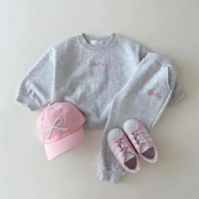

2025 Autumn New Children Long Sleeve Sweatshirt Set Boys Girls Letter Pullover + Sweatpants 2pcs Suit Cotton Kids Casual Outfits