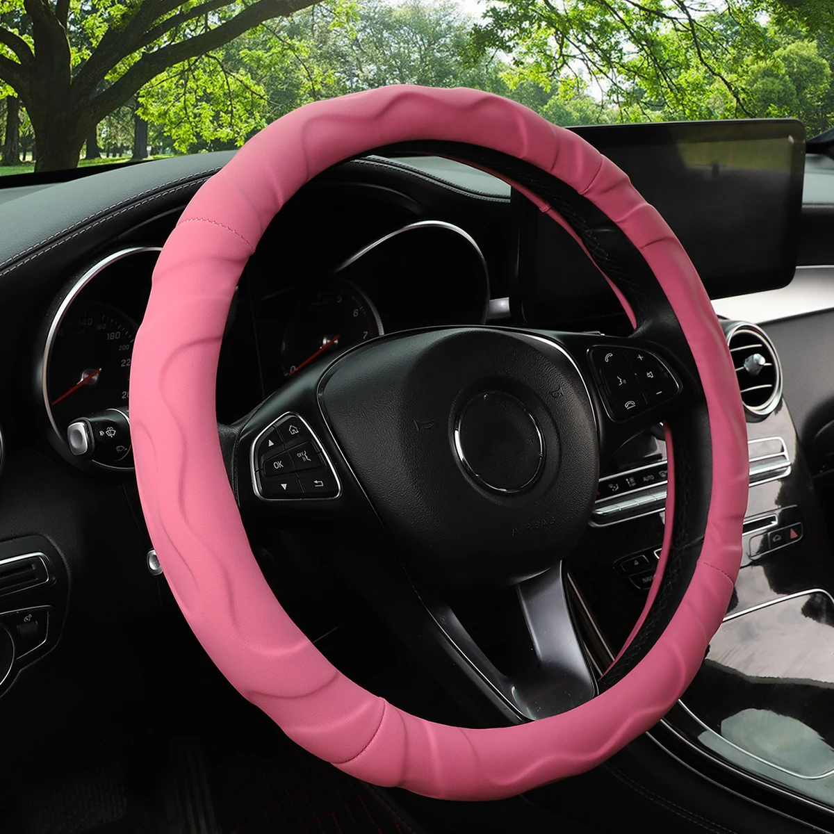 1 Artificial Lamb Skin Sense Three-dimensional Styling Sports Car Steering Wheel Cover Fits 14.5-15 Inches 37-38CM image 5