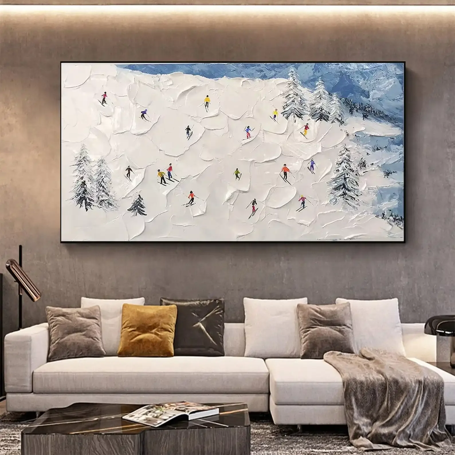 ski-sport-painting-on-canvas-custom-texture-wall-art-personalized-gift-skier-on-snowy-mountain-white-snow-skiing-art