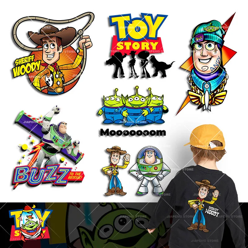 Lightyear Buzz Patches Iron On Heat Transfers For Boy Clothes Toy Story Woody Thermal Transfer Washable Sticker On Kids T-shirt