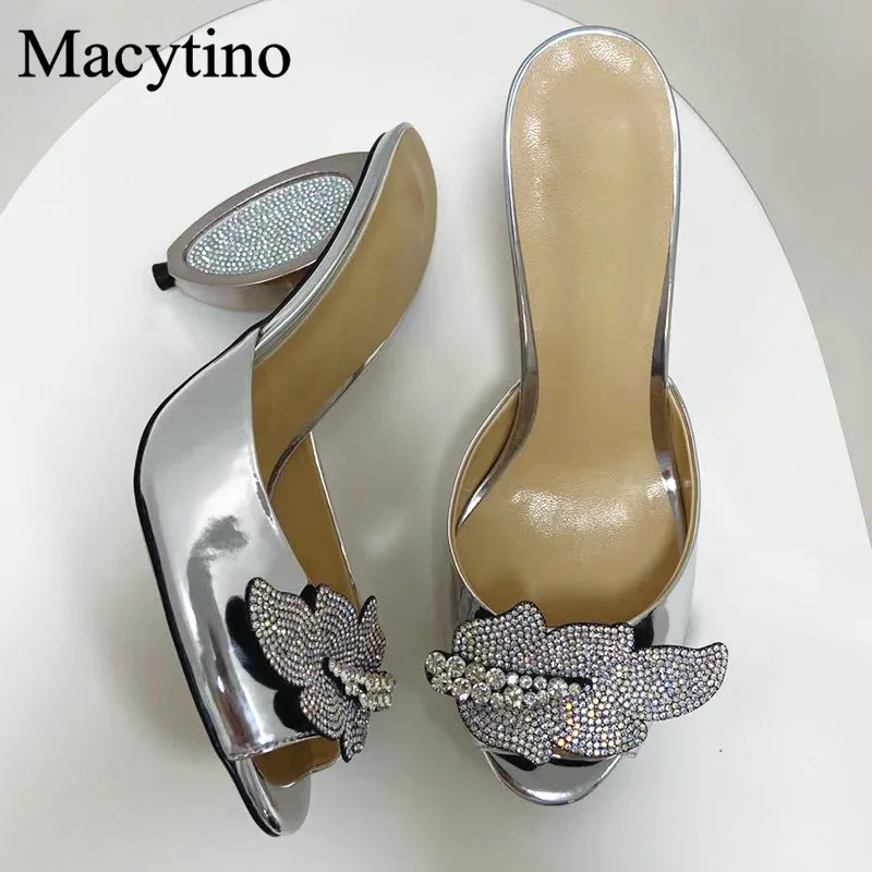 Biscuit Heel Ladies High Heel Slippers Round Toe Monster Heel Rhinestone Blade Buckle Design High Heels Fashion Party High Heels