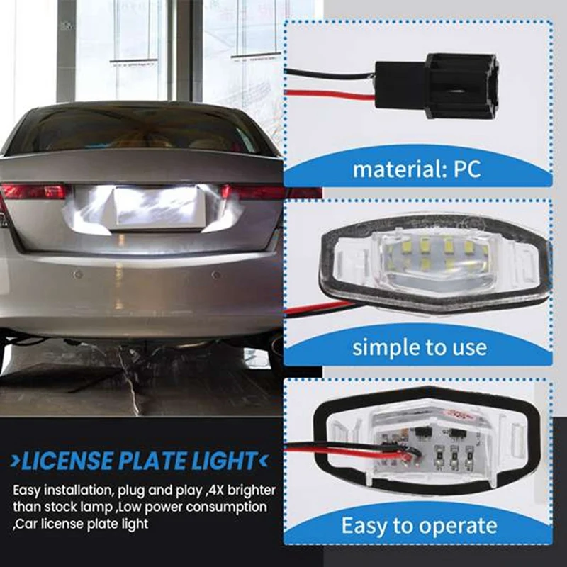 2Pair Car Led License Plate Light License Plate Light Lamp For Honda Civic Honda Accord Black