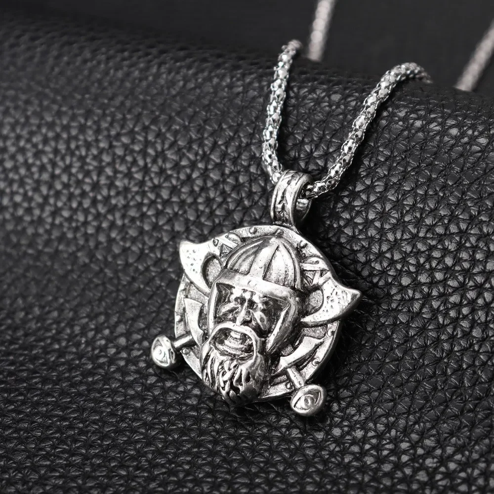 North Europe Vikings Berserker Relief Alloy Men Pendant Necklace Rock Hip Hop Men Metal Pendants Neck Chian Fashion Accessory