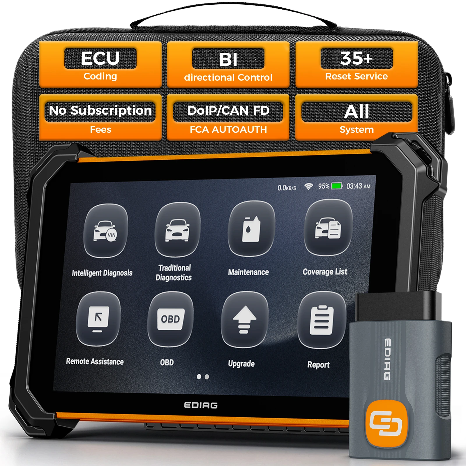 EDIAG H581 Car Diagnostic Tool AI Full System Scanner Tool Free Lifetime Updates OBD2 Scanner,ECU Coding, 35 Services, FCA Autoauth, CANFD and DOIP Bi-Directional Scan Tool 8 Inch screen VS KINGBOLEN K8 Pro