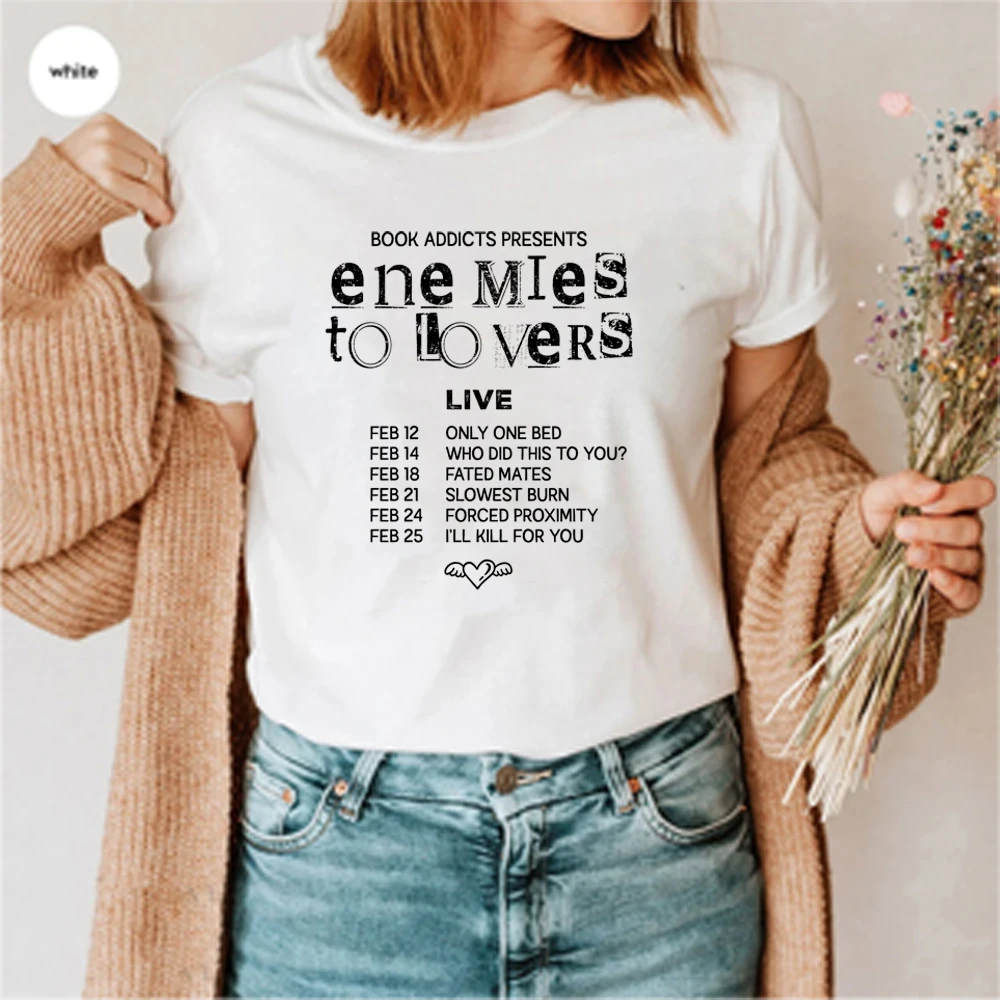 Enemies To Lovers Tshirt Book Tropes Shirt Bookish Morally Grey Romantasy Shirts Trendy Retro Short Sleeves Tops Book Lover Gift