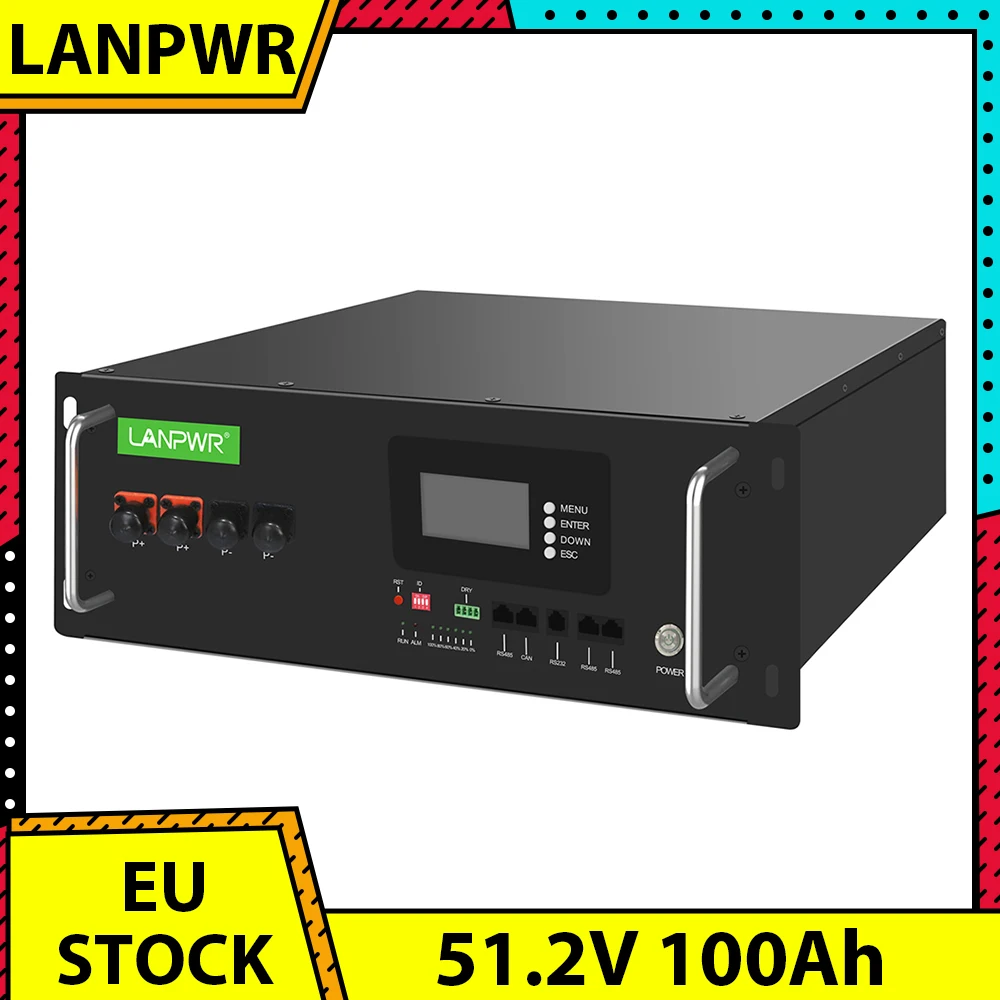 LANPWR 51.2V 100Ah Rack-Mount LiFePO4 Battery Pack Backup Power 5120Wh Energy Built-in 100A BMS 100% DOD Support in Parallel