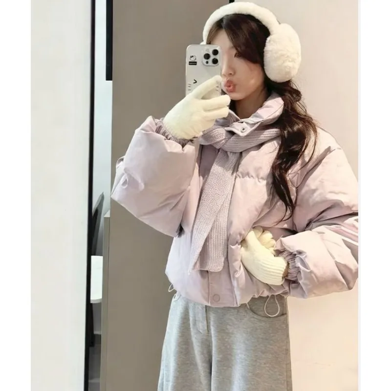 

Women New Winter Style Thickened Stand-up Collar Niche Cream-colored Knitted Scarf Shawl Cotton-padded Jacket Short Bread Jacket