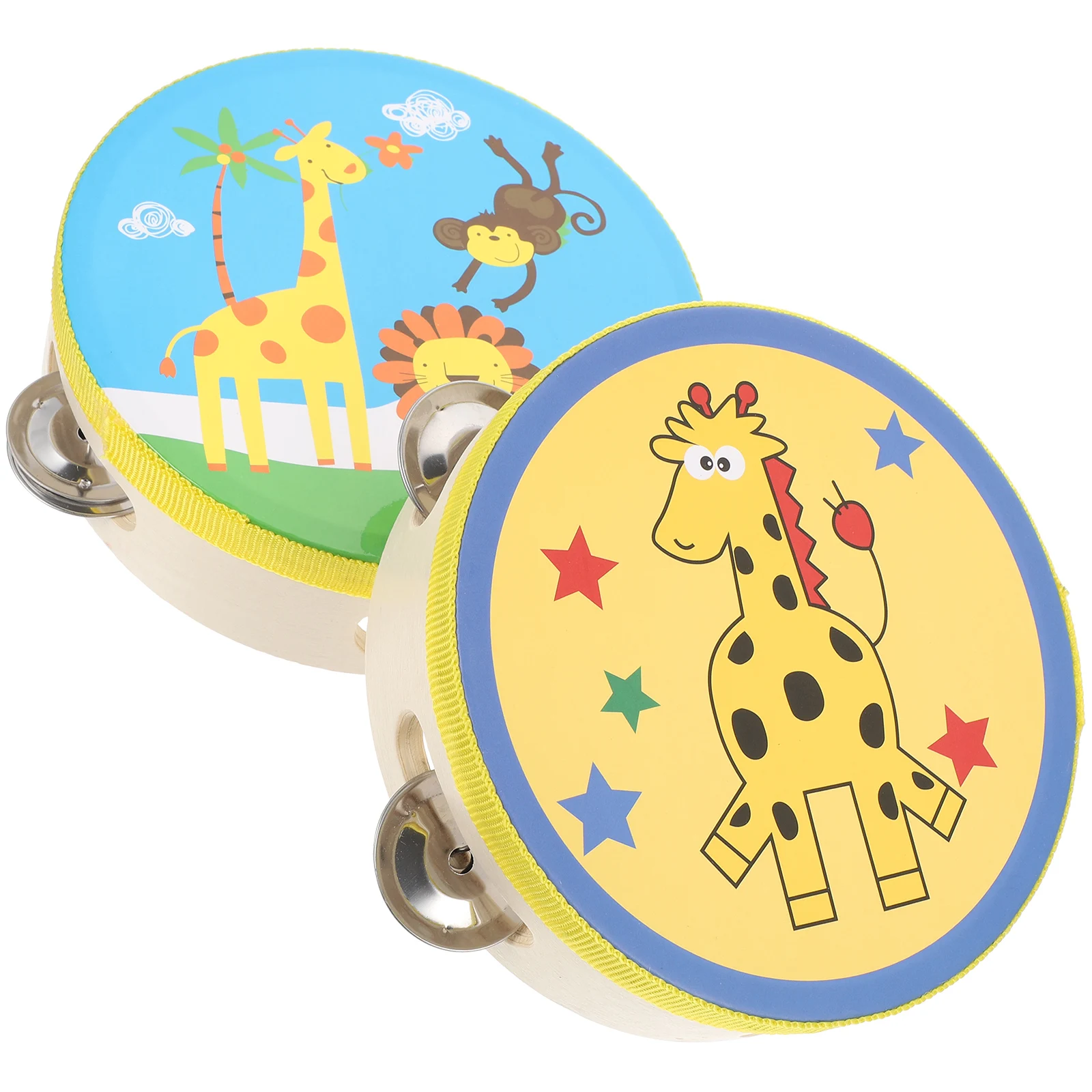 

2Pcs H Drum Tambourine Kids Percussion Instrument Cartoon Animal Toy Musical Bells Shaking Jingle Child Education H Strength