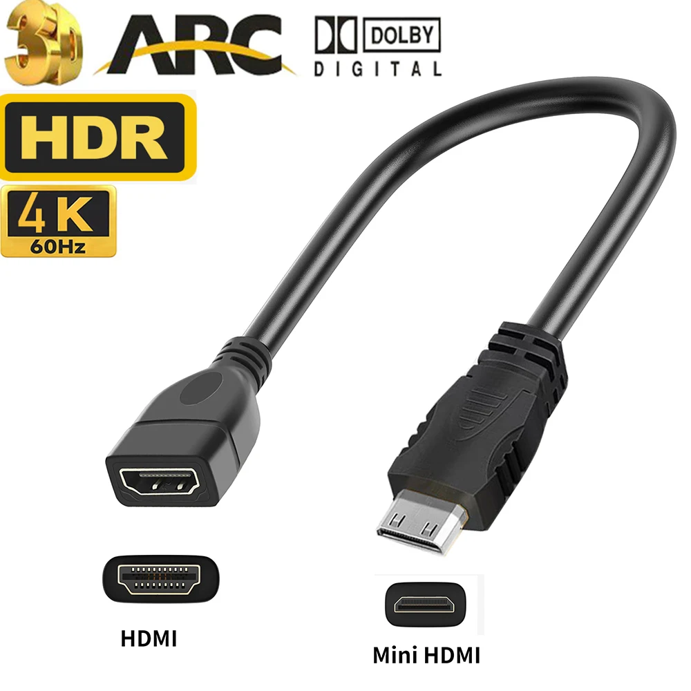 Kabel Mini HDMI 4K 60Hz HDMI 2.0 Adapter kabla Mini HDMI na HDMI Kabel Mini HDMI męski na HDMI żeński Łącznik Adapter