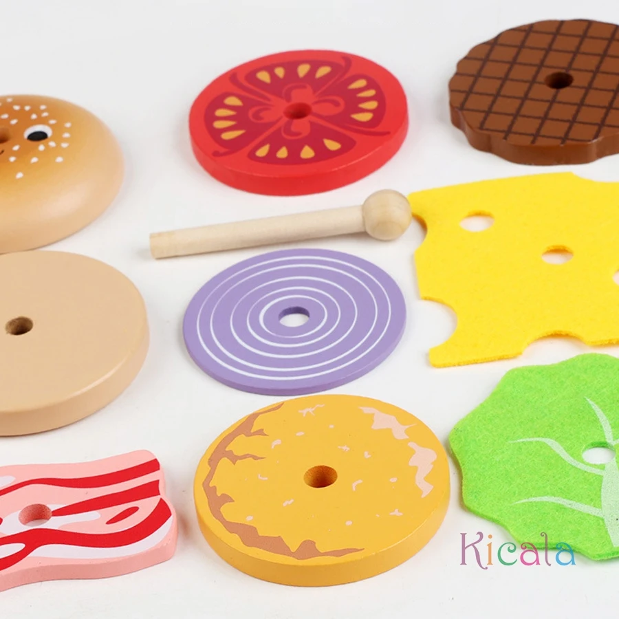 Ensemble de jeu de cuisine pour enfants, hamburger, frites, nourriture, maison de jeu, Hamburger, Sandwich, empilage, cuisine, jouet de jeu pour enfants, cadeau de noël