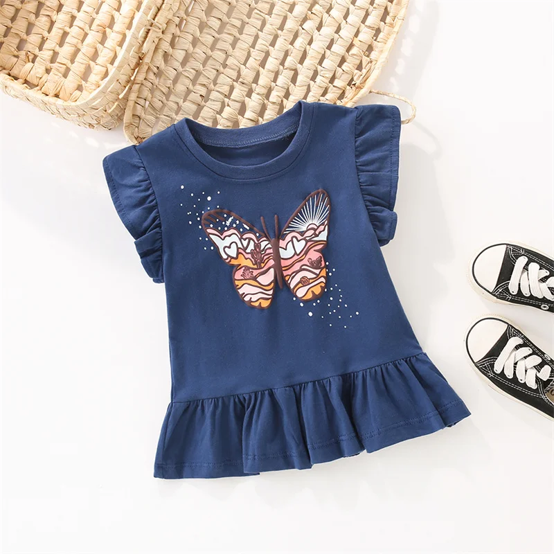 Spring meter 2-7t Schmetterling Neuankömmling Sommer Mädchen T-Shirts Baby kleidung Fliegen ärmel Kinder T-Shirts Tops Kinder Kostüm tragen