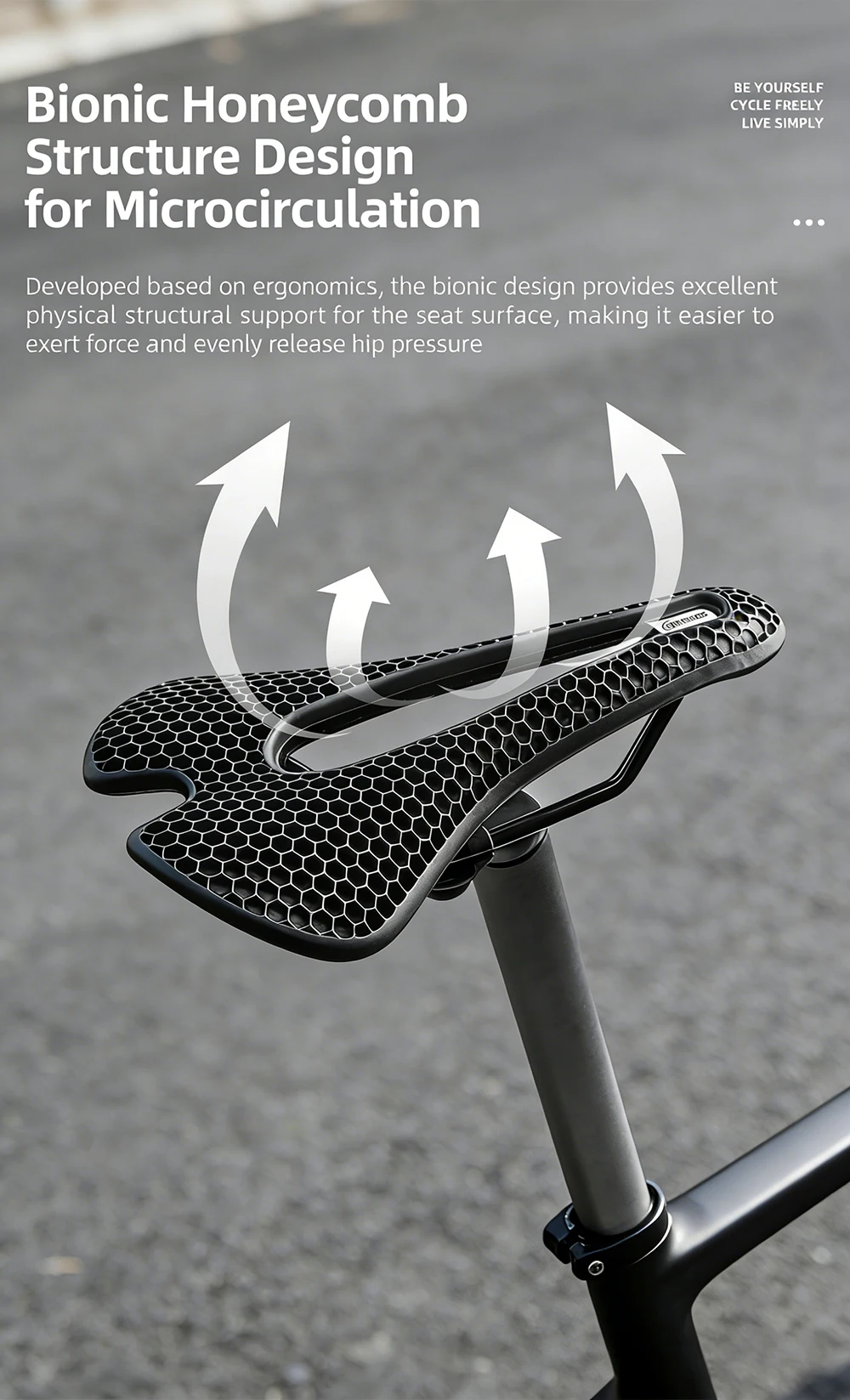 Fahrradsattel mit Wabenstruktur zur Stoßdämpfung, atmungsaktiver und komfortabler MTB-Fahrradsitz, Radkissen-Zubehör – Detail 3