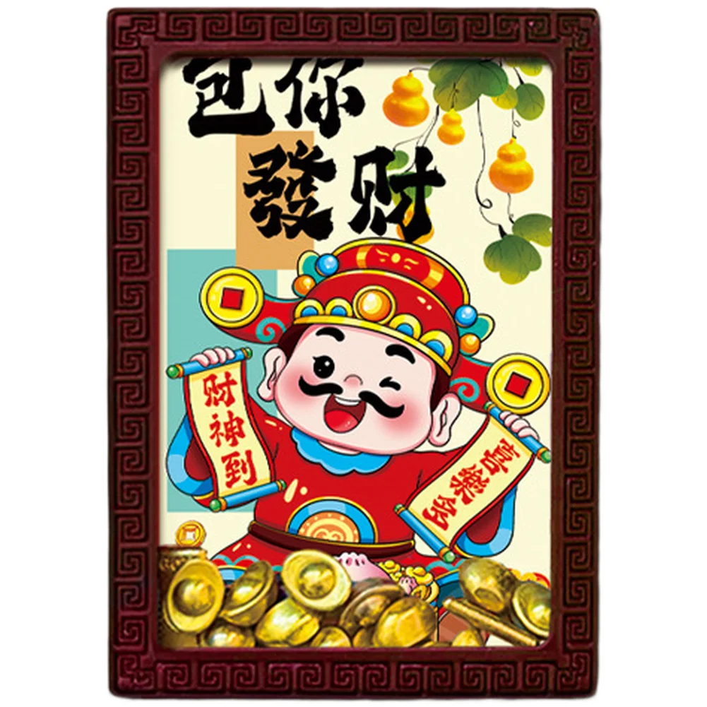 Holiday Decoration Wooden Fridge Magnet Chinese New Year Red Magnetic Backing Strong Magnets Ingot Design Lucky God Design
