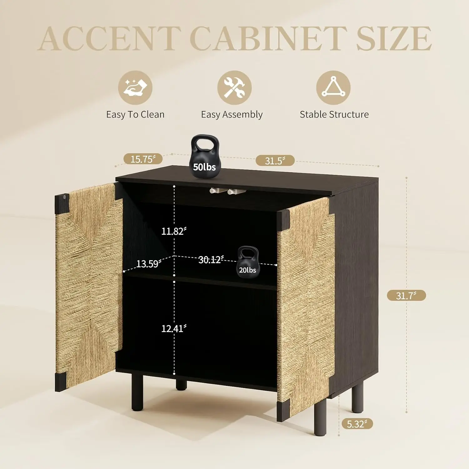 Boho TV Stand Sideboard Cabinet with Storage Doors for Living Room Hallway Kitchen 31.5