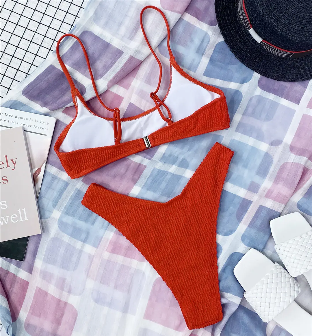 Neuer, sexy, geraffter Bikini, Damen-Badeanzug, zweiteiliges Bikini-Set, mittelhoher Bund, Badebekleidung, Badeanzug, Modell V3032P. – Detail 39