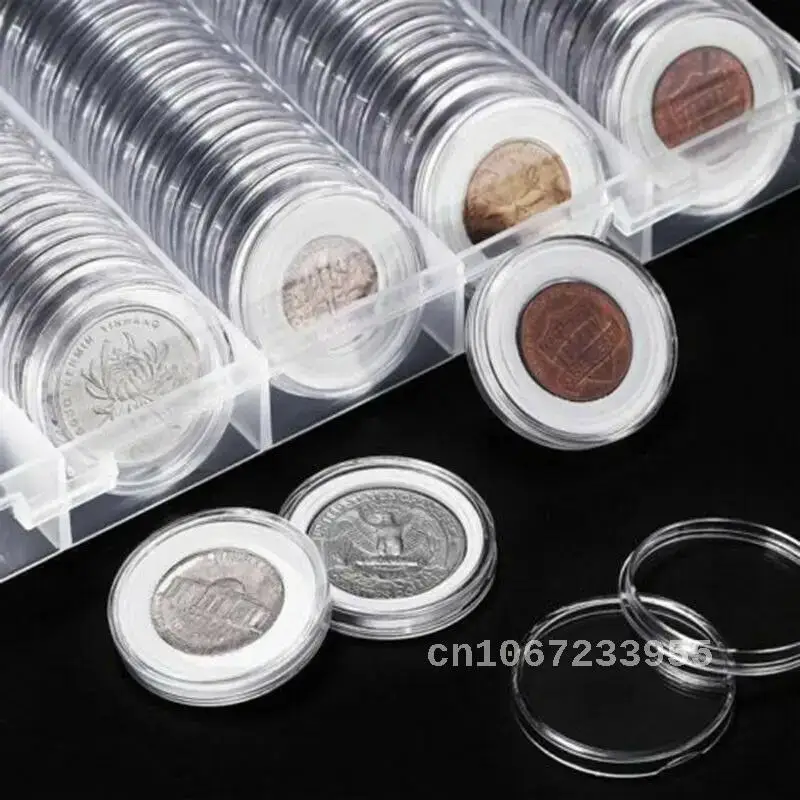 

100PCS/lot 25mm Transparent Coin Holder Capsules Box Storage Round Display Case Accessories