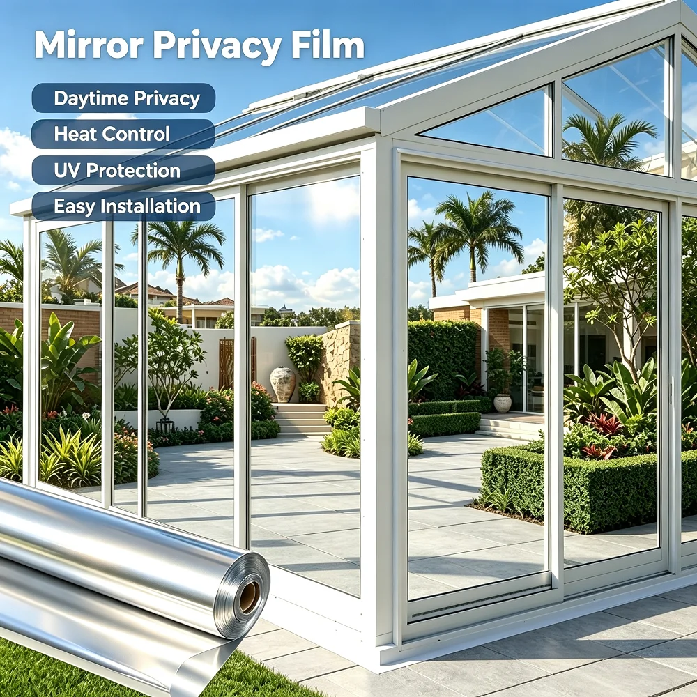 One-Way Privacy Film Mirror Reflective Sunshade Daytime Heat Control No Glue Easy Removal Static Adsorption Home Window Office