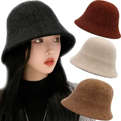 Knitted Fisherman Cap Autumn Winter Women Thicken Warm Cotton Panama Caps Casual Solid Color Foldable Bucket Hats Fashion Gifts