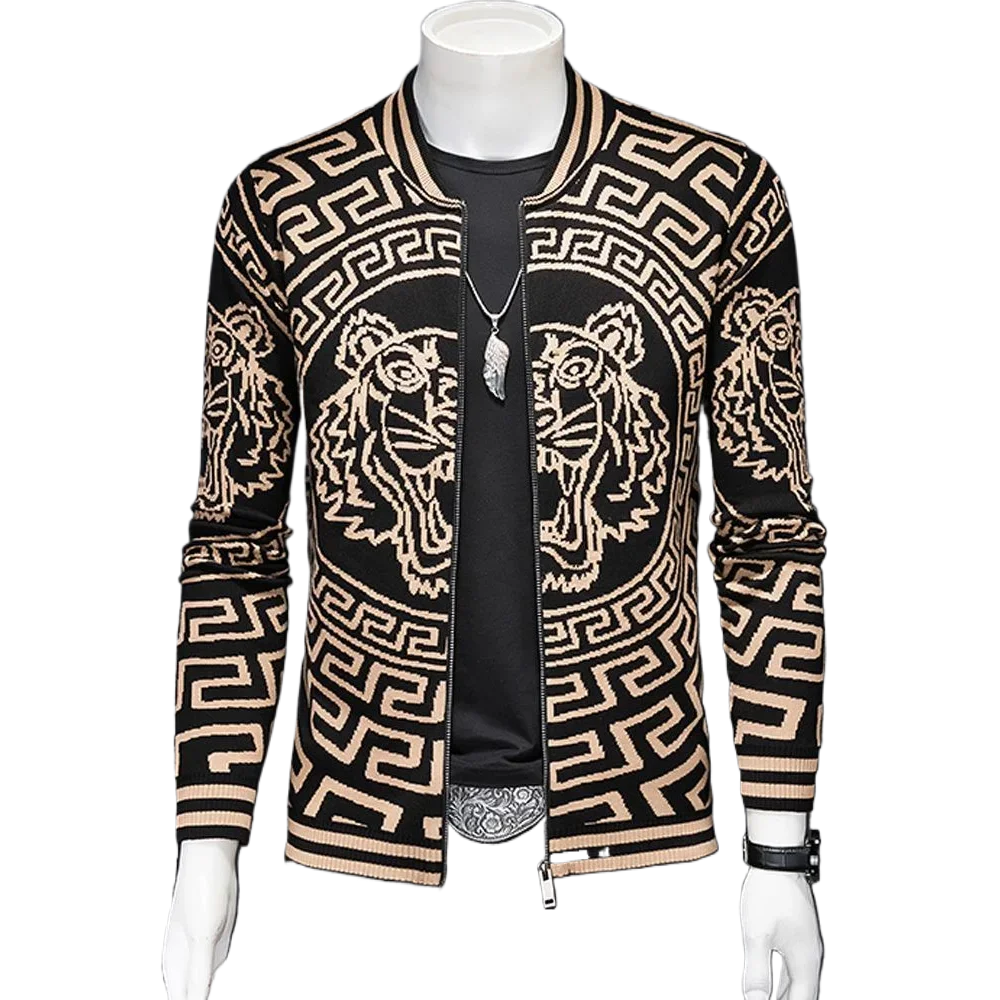 Spring and Autumn Winter Trendy Brand Tiger Head Zipper cardigan Men\'s Fat and Large Size Knitted Jacket