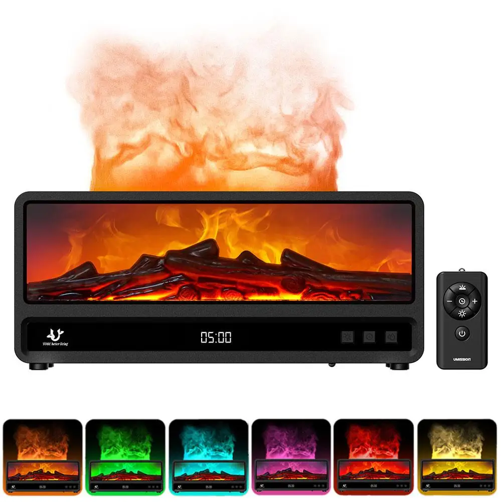 Flame Aroma Diffuser 250ML Water Tank 7 Color LED Fireplace Simulator with Remote Control Auto Shutoff for Home Relaxation Gift