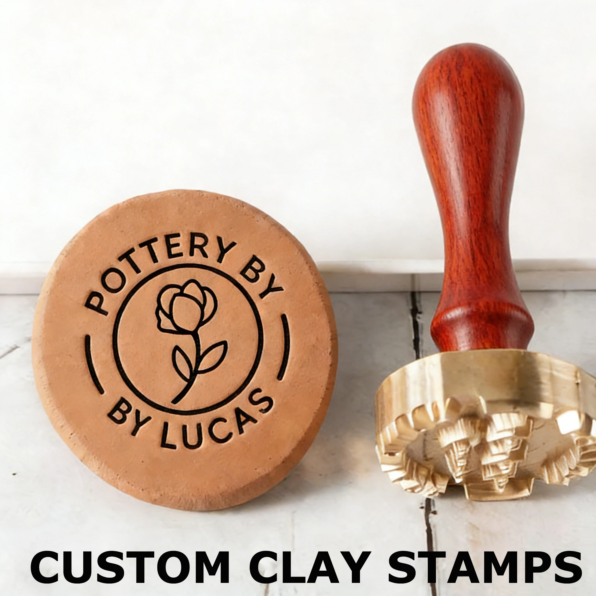 Personalisierte Vintage-Töpferstempel mit Logo-Design für Keramik, Seife, Eis, Leder – ideal als Geschenk für Töpfer