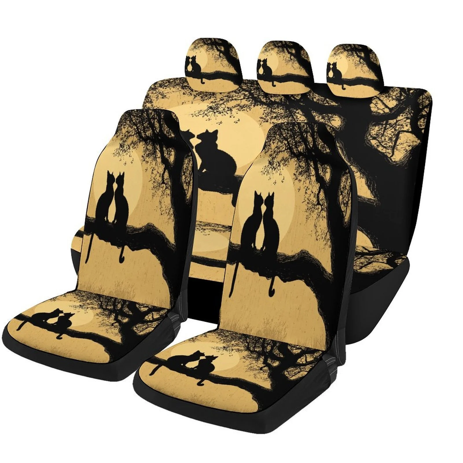 

Набор чехлов для автомобильных сидений с дизайном "Кошки, Луна, Дерево" для большинства автомобилей, модные декоративные чехлы для защиты автомобильных сидений, полный комплект, чехлы для автомобильных сидений.