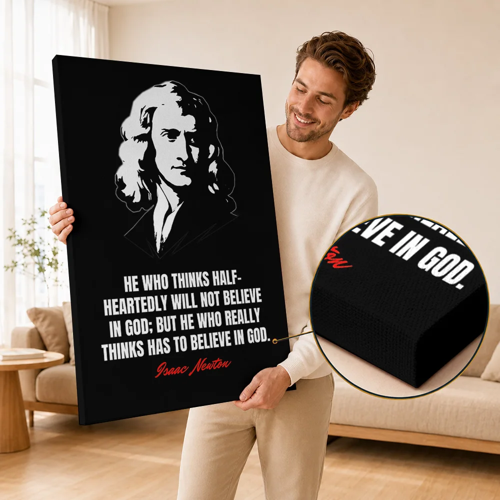 Isaac Newton Framed Canvas Poster Customized Photo Classic Intellectual Portrait Style Wall Art For Study Library Scholar Gift