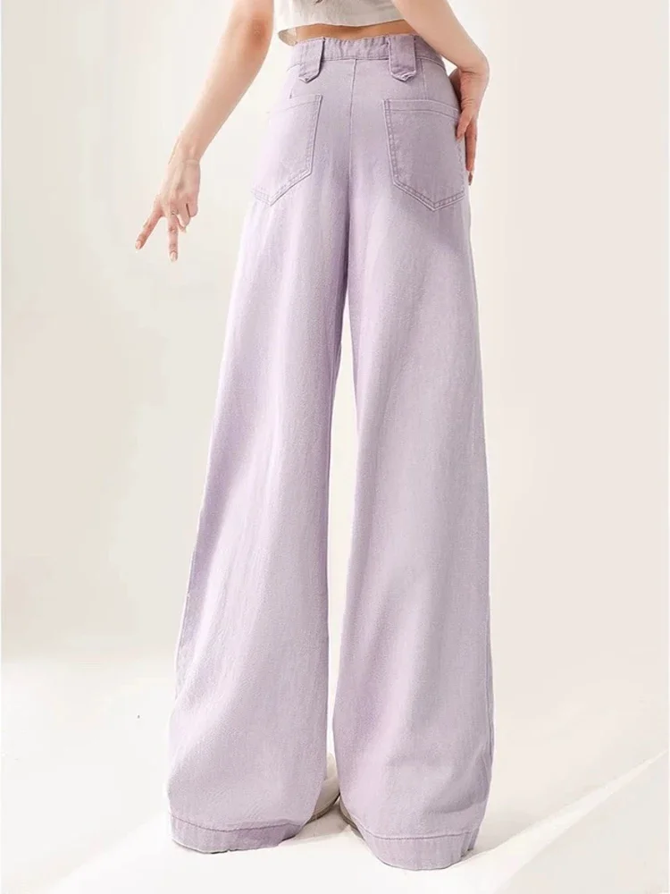 

Loose High Waist Solid Color Woman Jeans Purple Fashion Street Wide Leg Pants Female Chicly Summer New Simple Basic Women Jeans