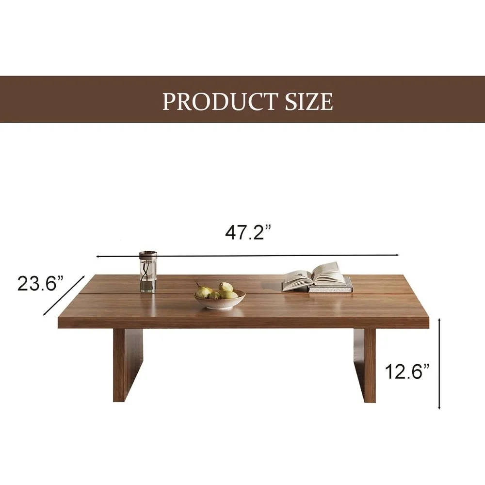 47-Inch Rectangular Coffee Table - Modern Understated Luxury Center Table for Living Room, Minimalist Walnut Grain Wood Coffee