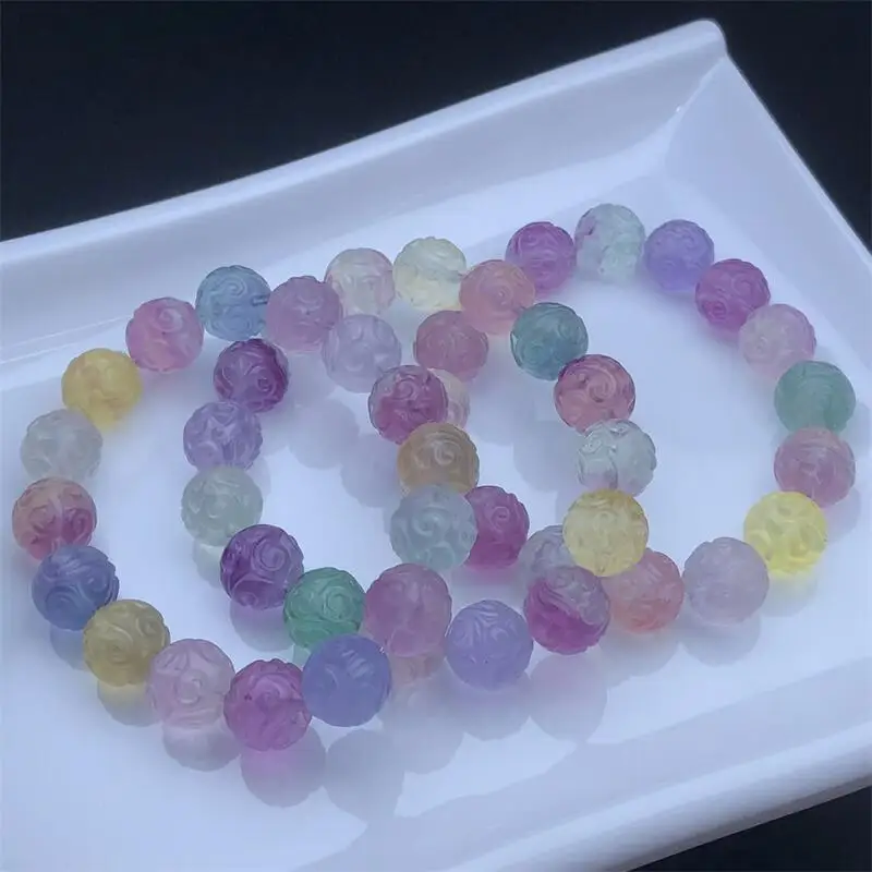 

12MM Natural Colored Fluorite Mosaic Bead Bracelet Gemstone Crystal Healing Bracelet Women Men Fine Jewelry Gift