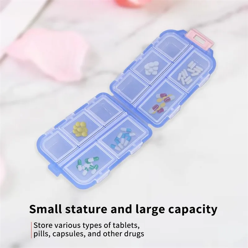 1pc/3pcs Convenient Travel Pill Organizer Dispenser Portable Pocket Pharmacy Medicine Box Small Case 10 Grids Storage Vitamin