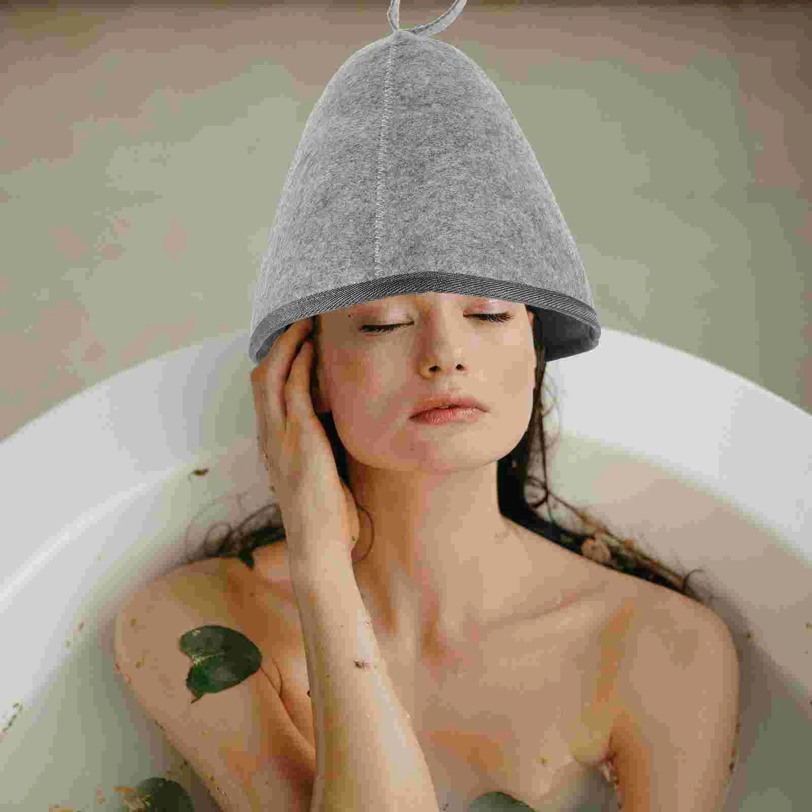 

2 Pcs Thick Shower Cap Felt Hat for Sauna Bath Portable Men Hats Cloth Bathing Man