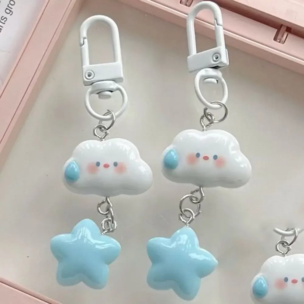 Car Keys Accessories Cloud Cloud Blue Star Keychain Blue Star Cartoon Cartoon Kawaii Keyring Cute Plastic Cement Girls Gifts