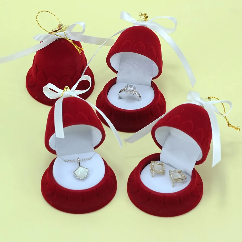 Wedding Christmas Jewelry Box Storage Anti-collision Crown Snowflake Bell Rings Box Mini Portable Flannel Jewelry Organizer