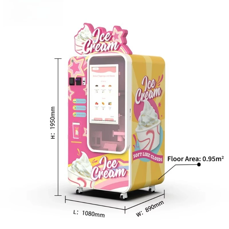 Máquina de Sorvete Soft DIY Personalizada e Econômica com 59 Sabores, Máquina de Venda de Sorvete Italiano, Compatível com Cartão de Crédito e Moeda