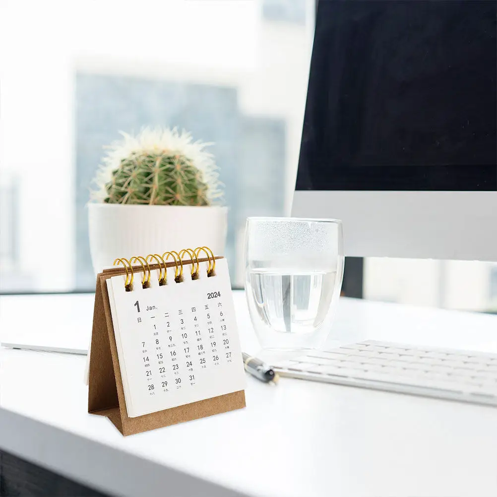 

Набор из 3 мини-настольных календарей на 2024 год: маленькие настольные ежемесячные органайзеры для декора, планирования и заметок для офиса, школы и дома
