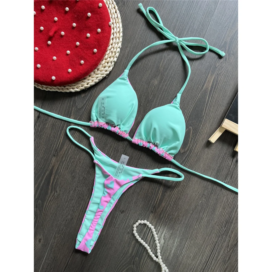 Love Printed Extreme Mini Micro Thong Bikini Damen Bademode Zweiteiliger Bikini Badeanzug Badebekleidung Schwimmen V5073 – Detail 13