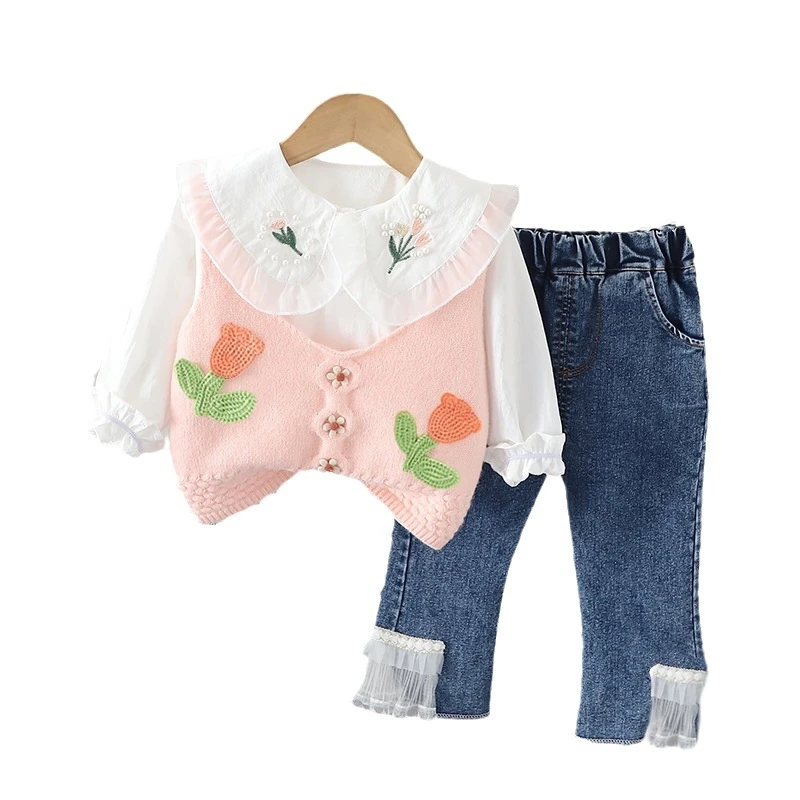 

New Autumn Baby Clothes Set Children Girls Vest Long Sleeved Shirt Pants 3Pcs/Sets Toddler Clothing Infant Costume Kids Outfits