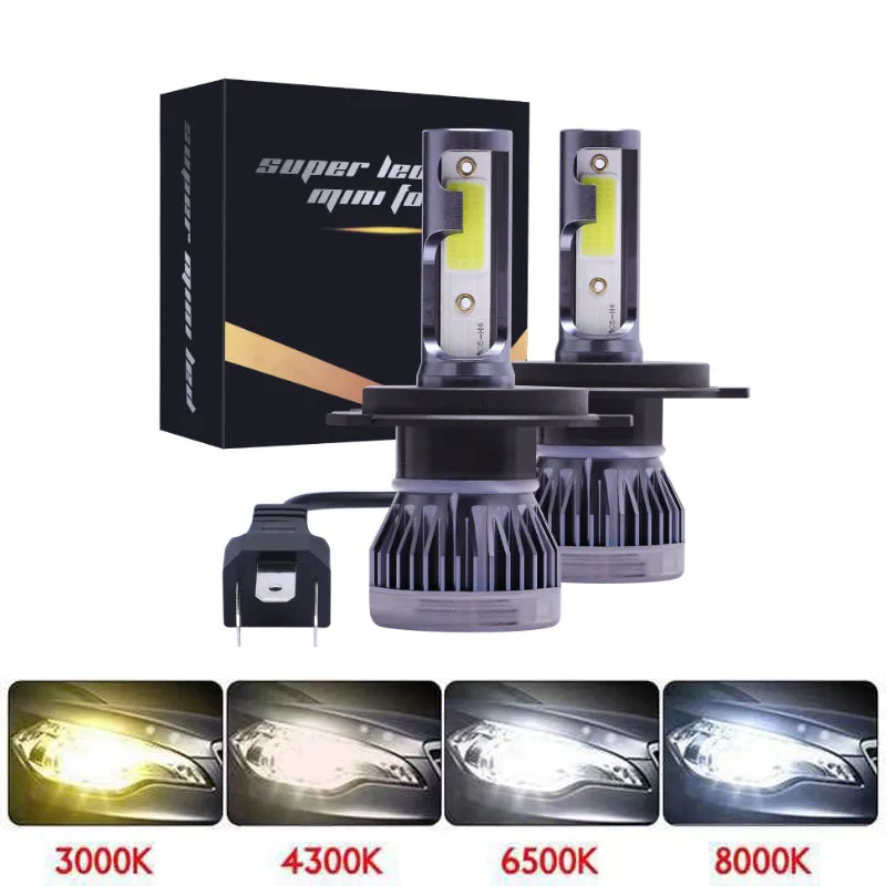 2Pcs Car H7 H4 LED Headlight Bulb Mini Turbo High Low Beam 80W For Car Headlamp Auto Head Lamp H7 12V 6500K 4300K White Yellow