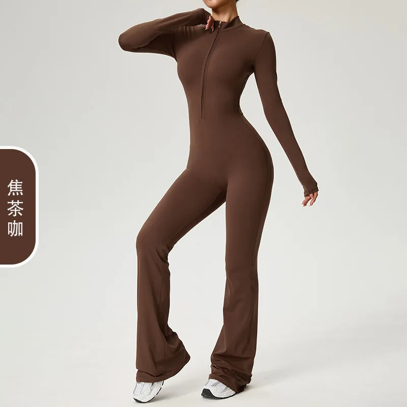 Long Sleeve Women's Fitness Jumpsuit  Zipper High Strength Yoga Bodysuit For Gym Workout Sportswear One Piece Clothing