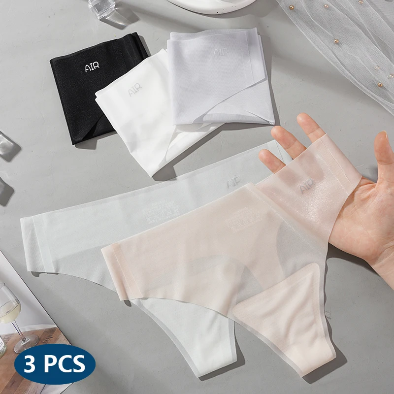 女性のためのセクシーな超薄型皮ひも,透明なパンティー,Tパンツ,速乾性,シームレスな下着,ローウエスト,3個