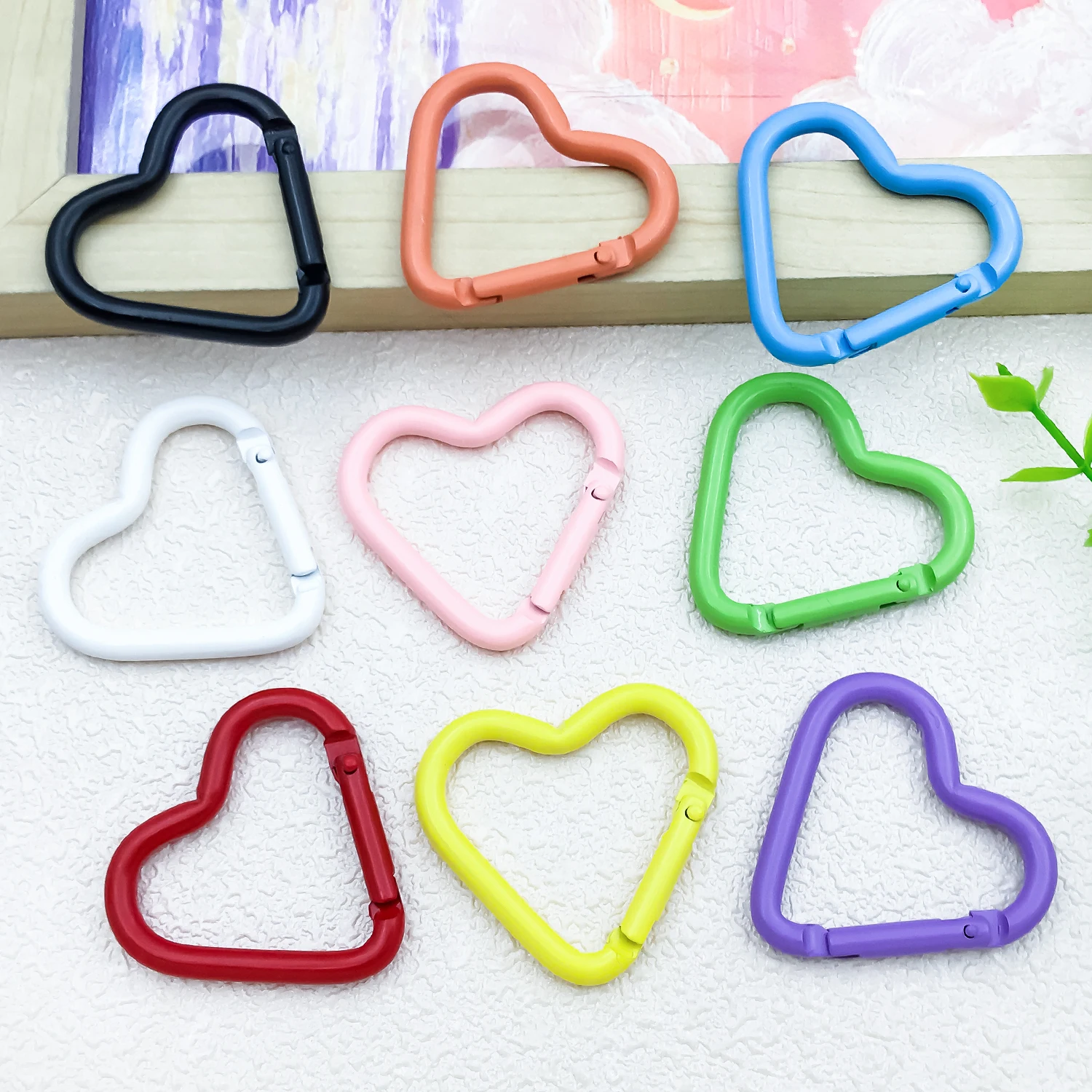 6pcs Alloy Keychain Clips With Colorful Heart-Shaped Spring Hook DIY Charms Backpack Handbag Daily Travel Decoration Accessories