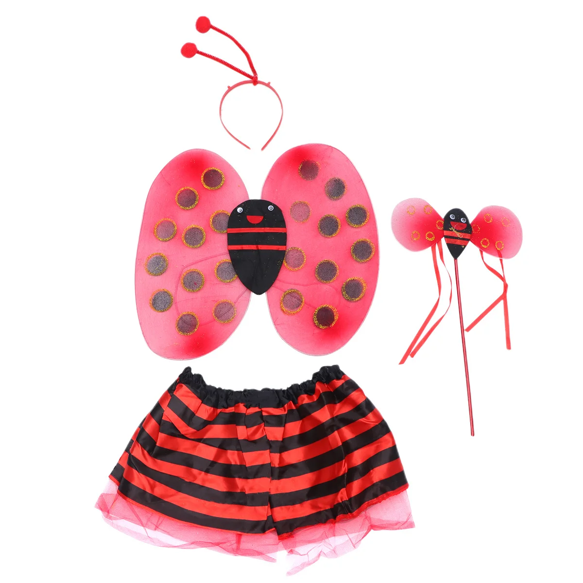 

4pcs Insect Costume Set Kids Party Dress Up Outfit With Tutu Skirt Wings Headband Stage Performance Clothing Red