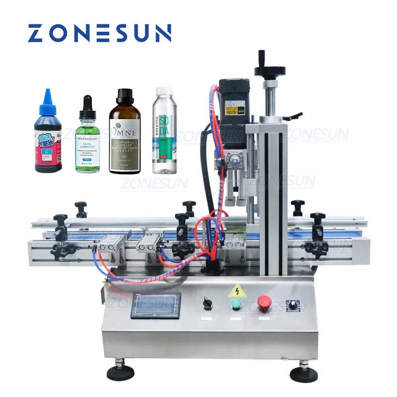 

ZONESUN Automatic Desktop Liquid Soap Shampoo Plastic Glass Bottle Duckbill Screw Cover Capping Commercial Packing Machine