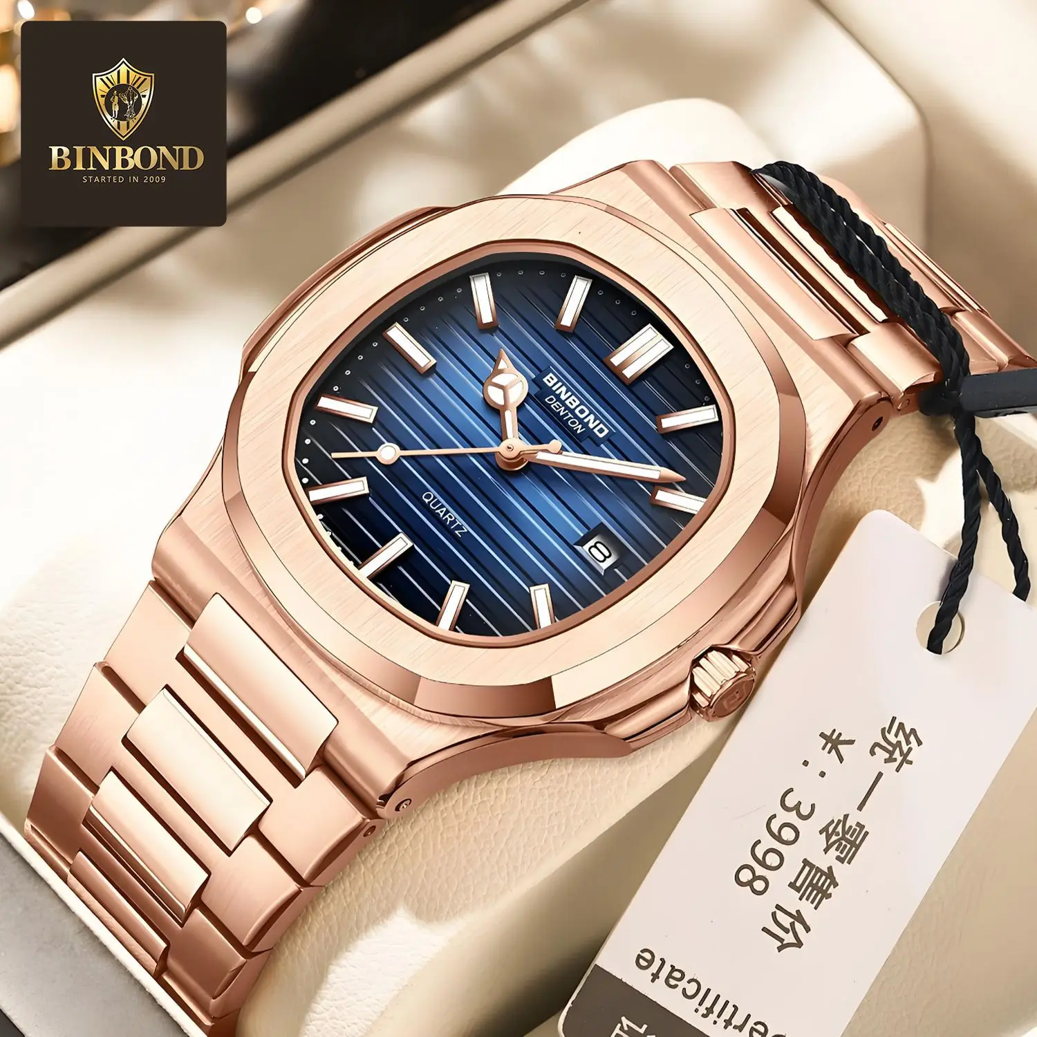 Vintage Branded Men Watch Business Stainless Steel Luminous Calendar Waterproof Square Blue Male Fashion Quartz Wristwatch Clock