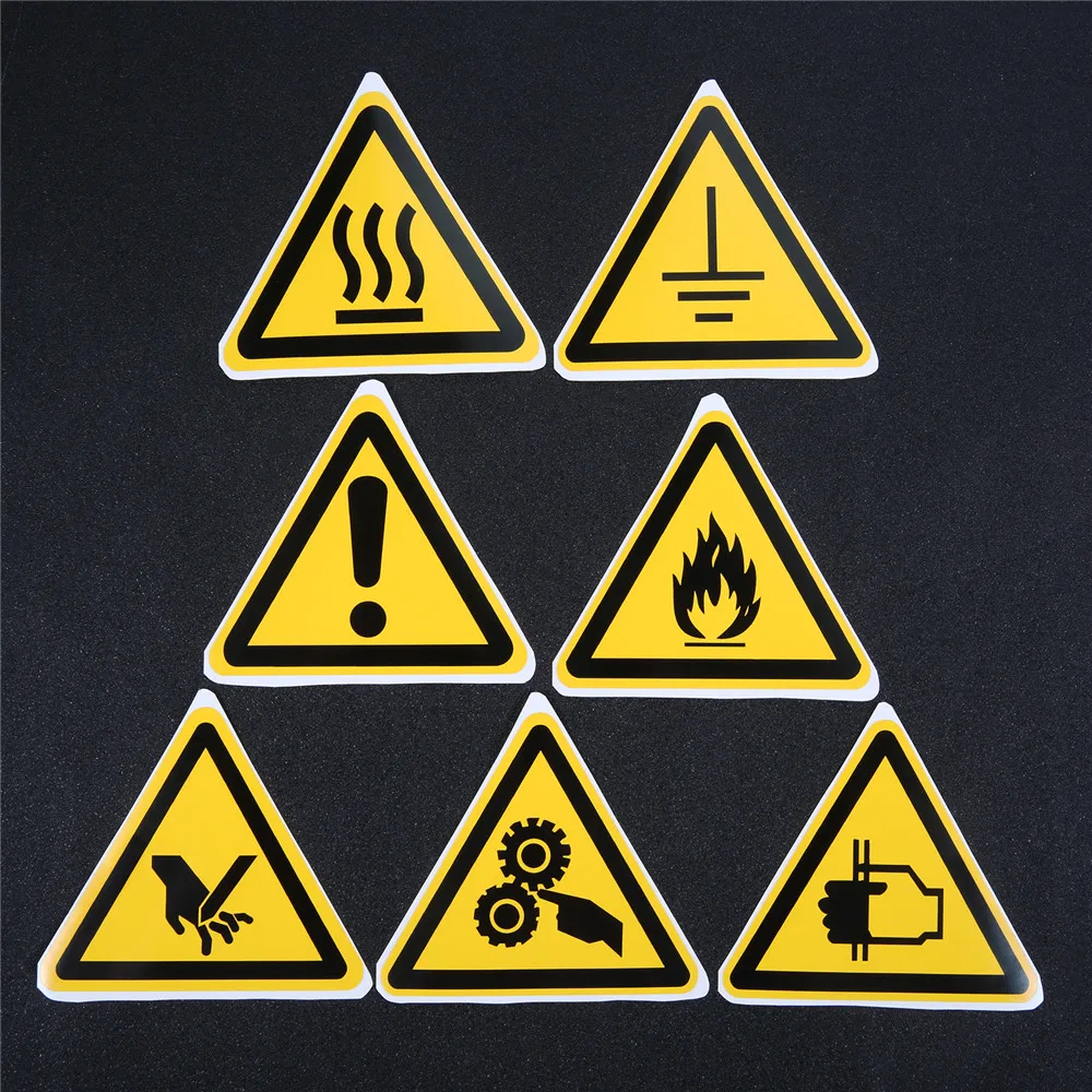 5Pcs 25mm/50mm Triangle Warning Sign Sticker Security Logo Stay Safe Label Water&Oil-Proof Tag Cogs Electricity Beware Hurting