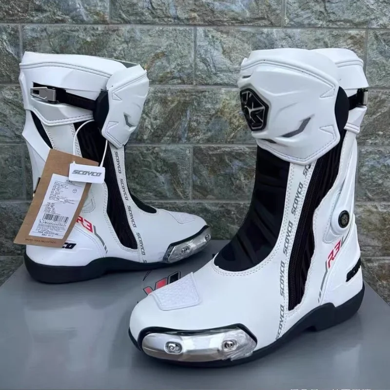 SCOYCO Track Racing Motorcycle Boots CE Professional Certification TPU Leather Men Women Unisex Biker Botas Moto With Slider