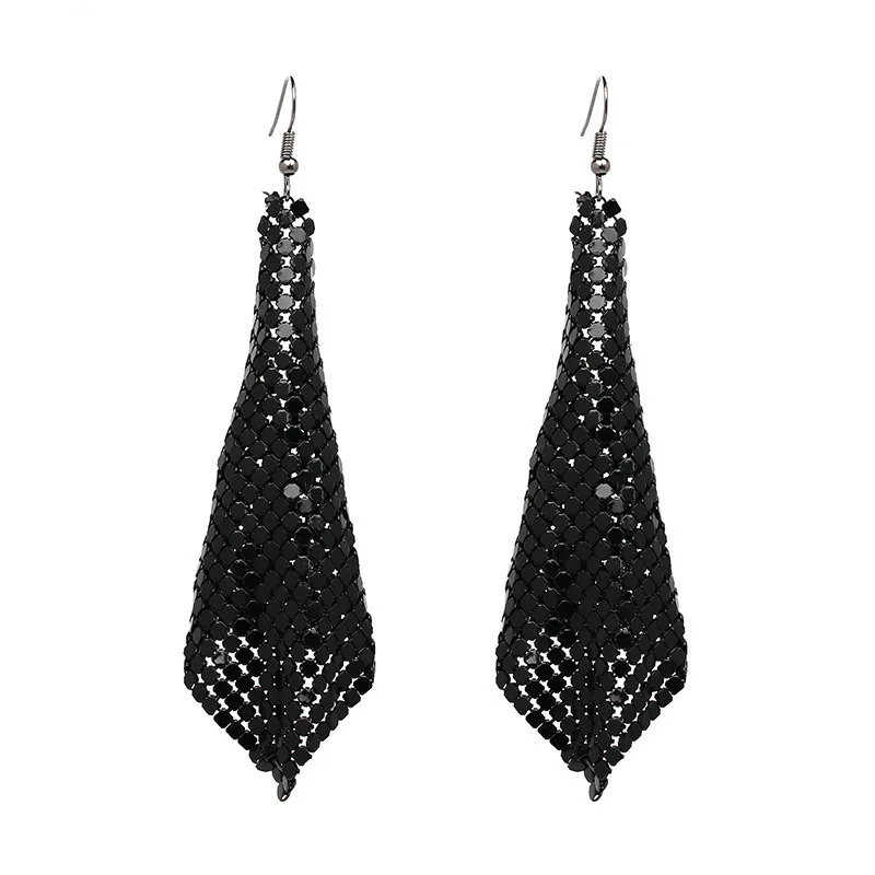 Faionable Long Square Geometric Metal Sequin Tassel Earrings Creative New Sle Women's Jewelry Accories