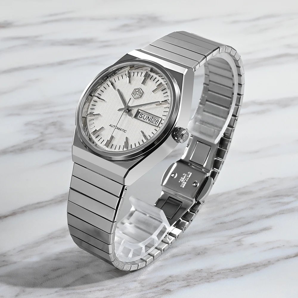San Martin Männer Kleid Uhr 37mm Luxus Mode st2100 automatische mechanische Sport Business Saphir Gitter Zifferblatt Datum & Tag Fenster